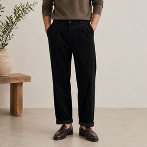 Haspel Cotton Corduroy Pleated Pants Mens 38x30 Cuffed Hem Black Office Career